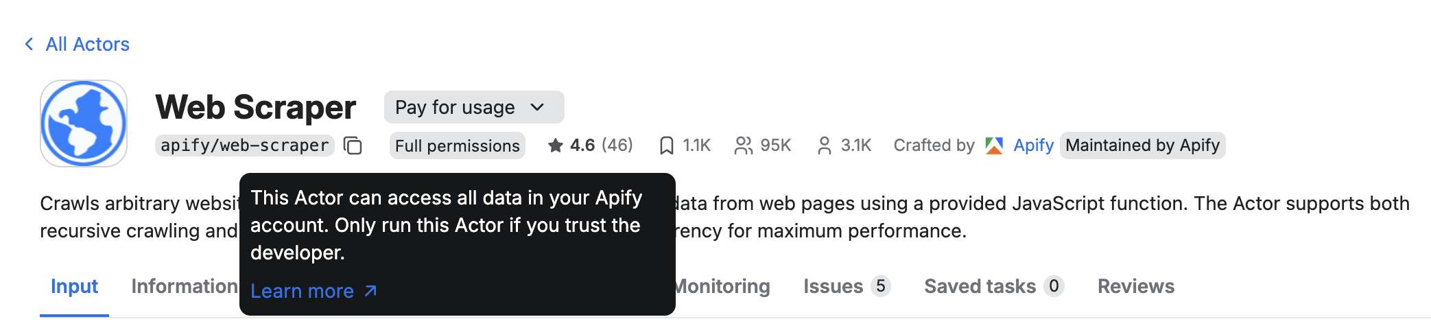 User experience for users viewing full permission Actor in console